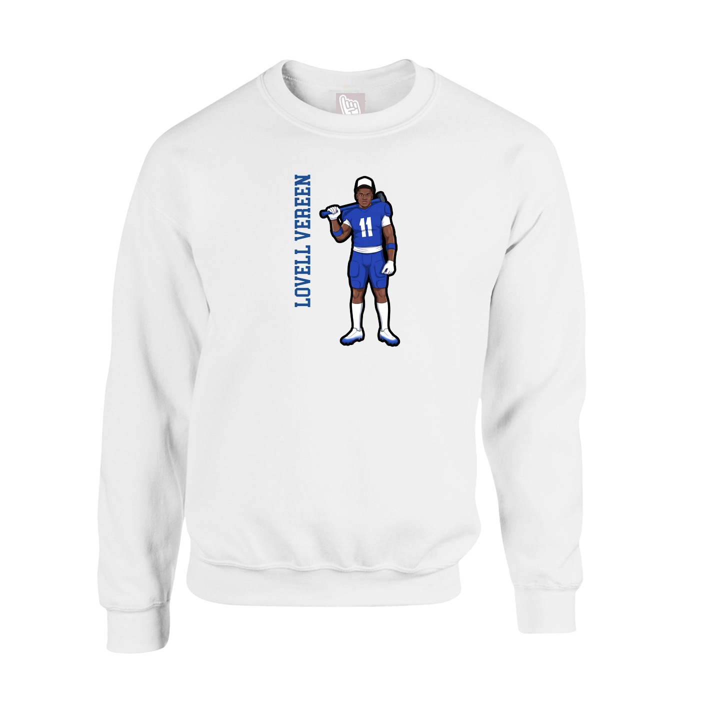 Fleece Crew — Name Vertical in White
