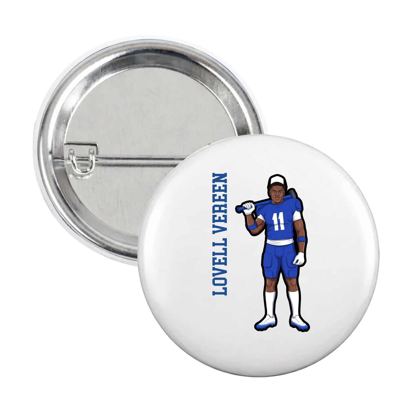 Game Day Button — Name Vertical in White