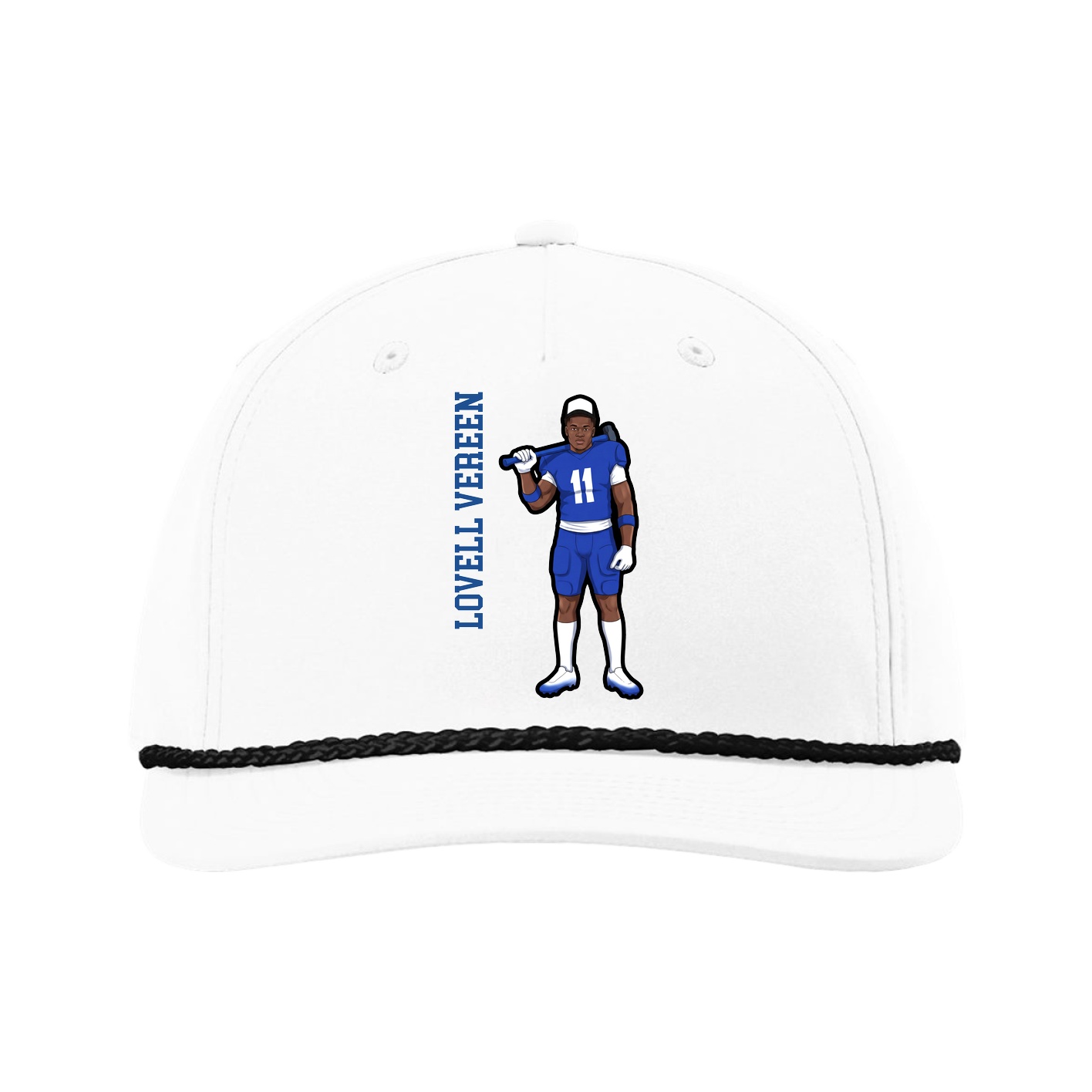 Five-Panel Classic Rope Cap — Name Vertical in White