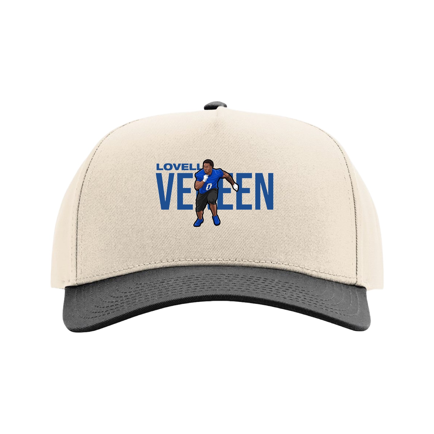 Full Fabric Five-Panel Champ Cap — Player Name in Cream/Black
