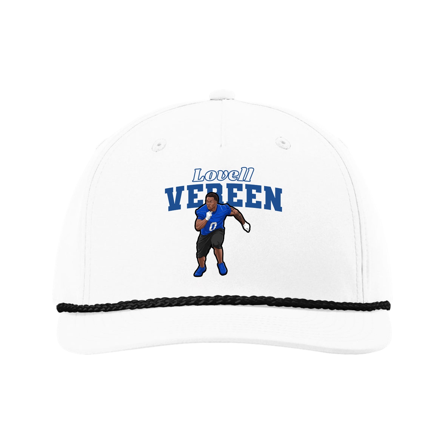 Five-Panel Classic Rope Cap — Name Arch in White