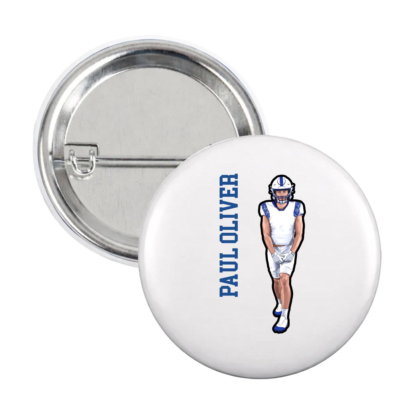 Game Day Button — Name Vertical in White