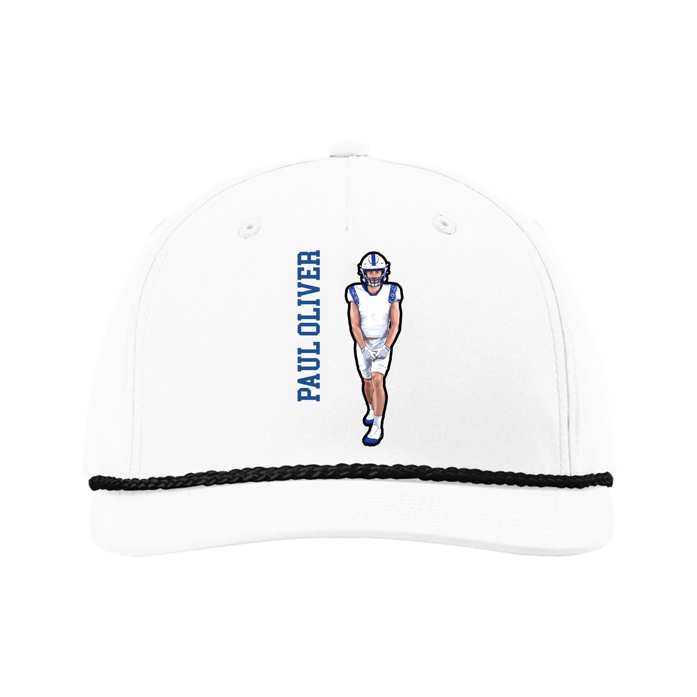 Five-Panel Classic Rope Cap — Name Vertical in White
