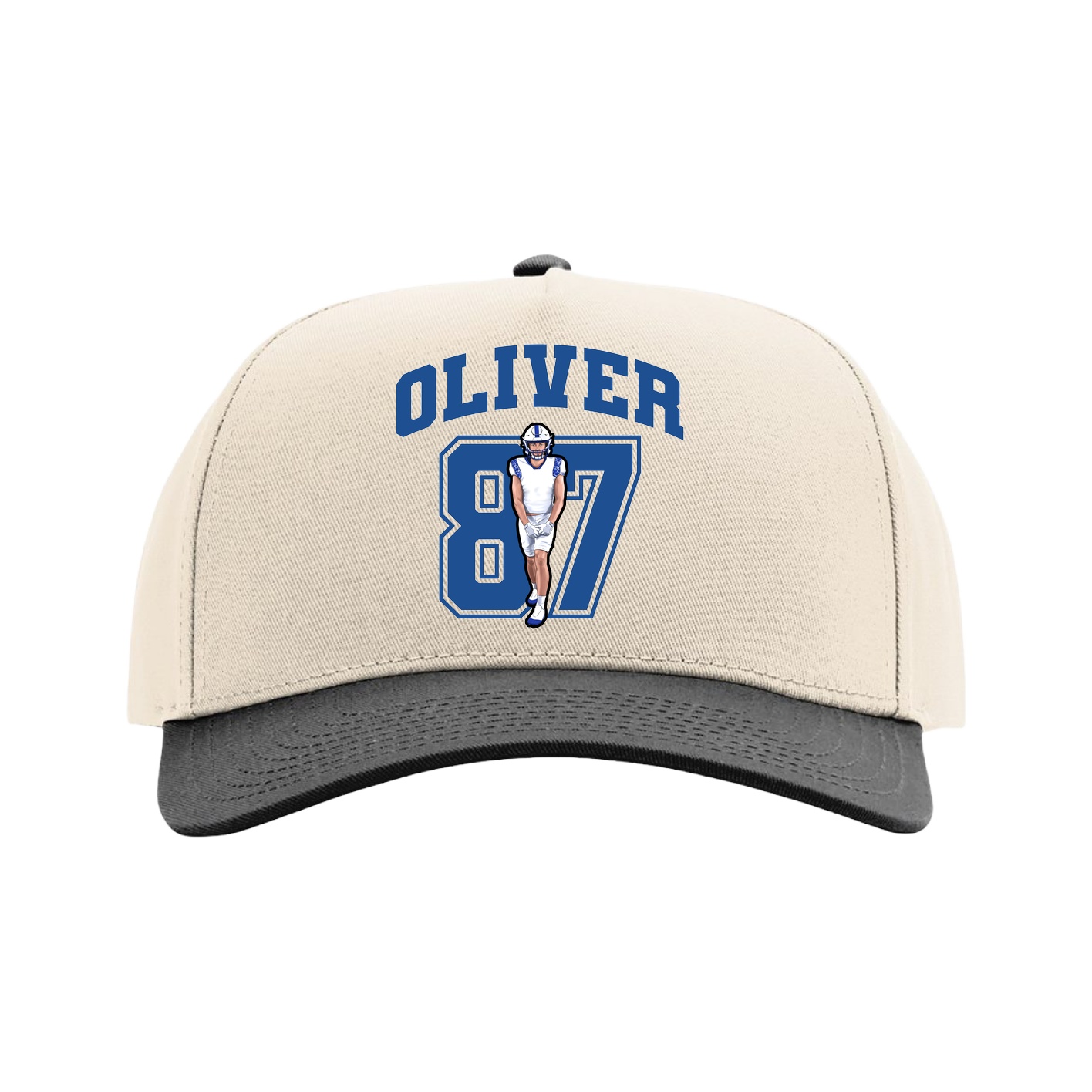 Full Fabric Five-Panel Champ Cap — Number in Cream/Black