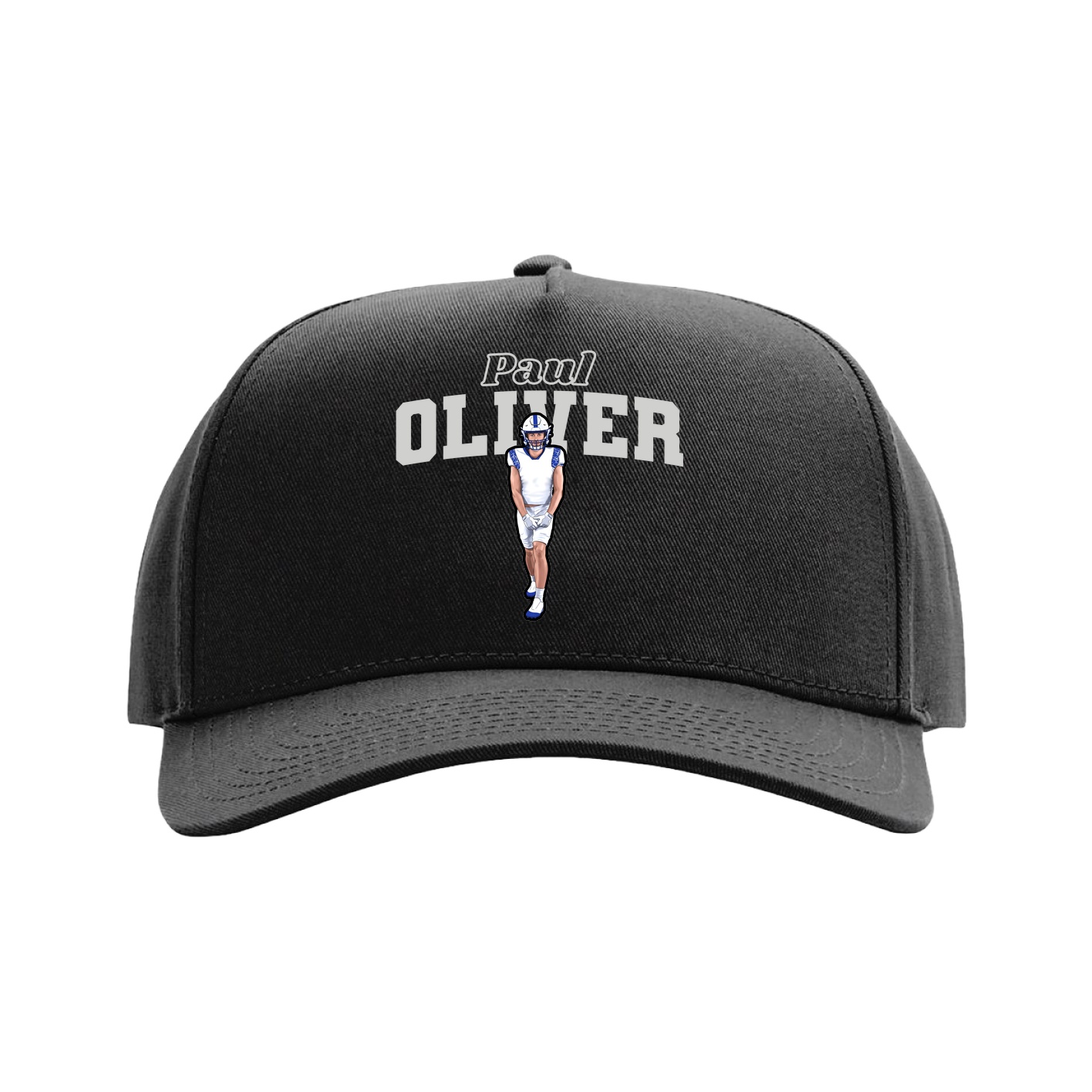 Full Fabric Five-Panel Champ Cap — Name Arch in Black
