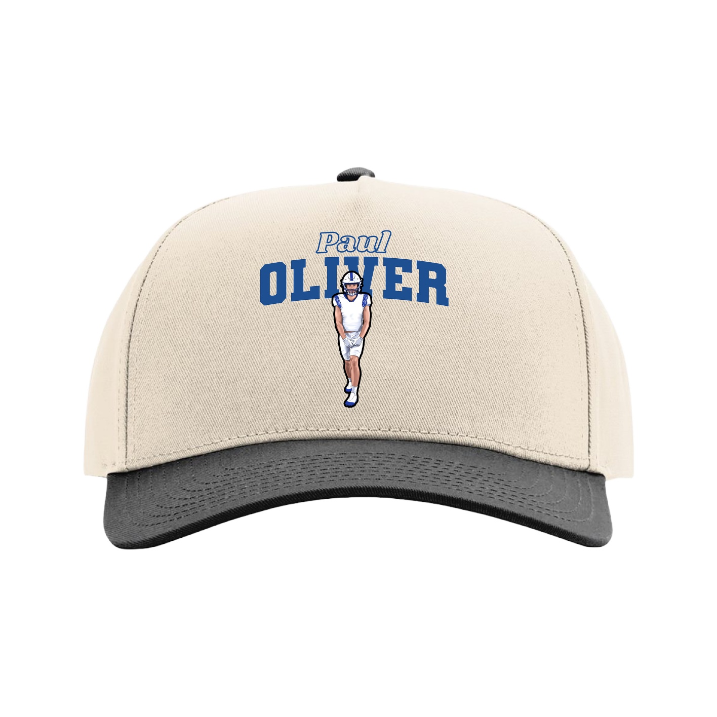 Full Fabric Five-Panel Champ Cap — Name Arch in Cream/Black