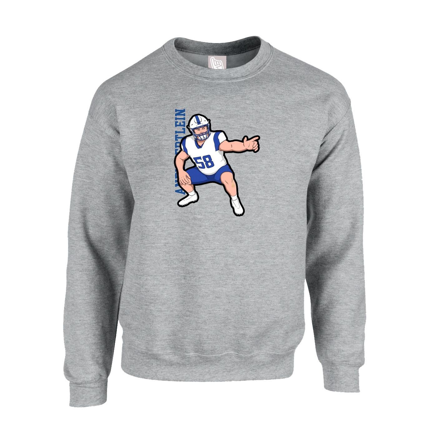 Fleece Crew — Name Vertical in Grey