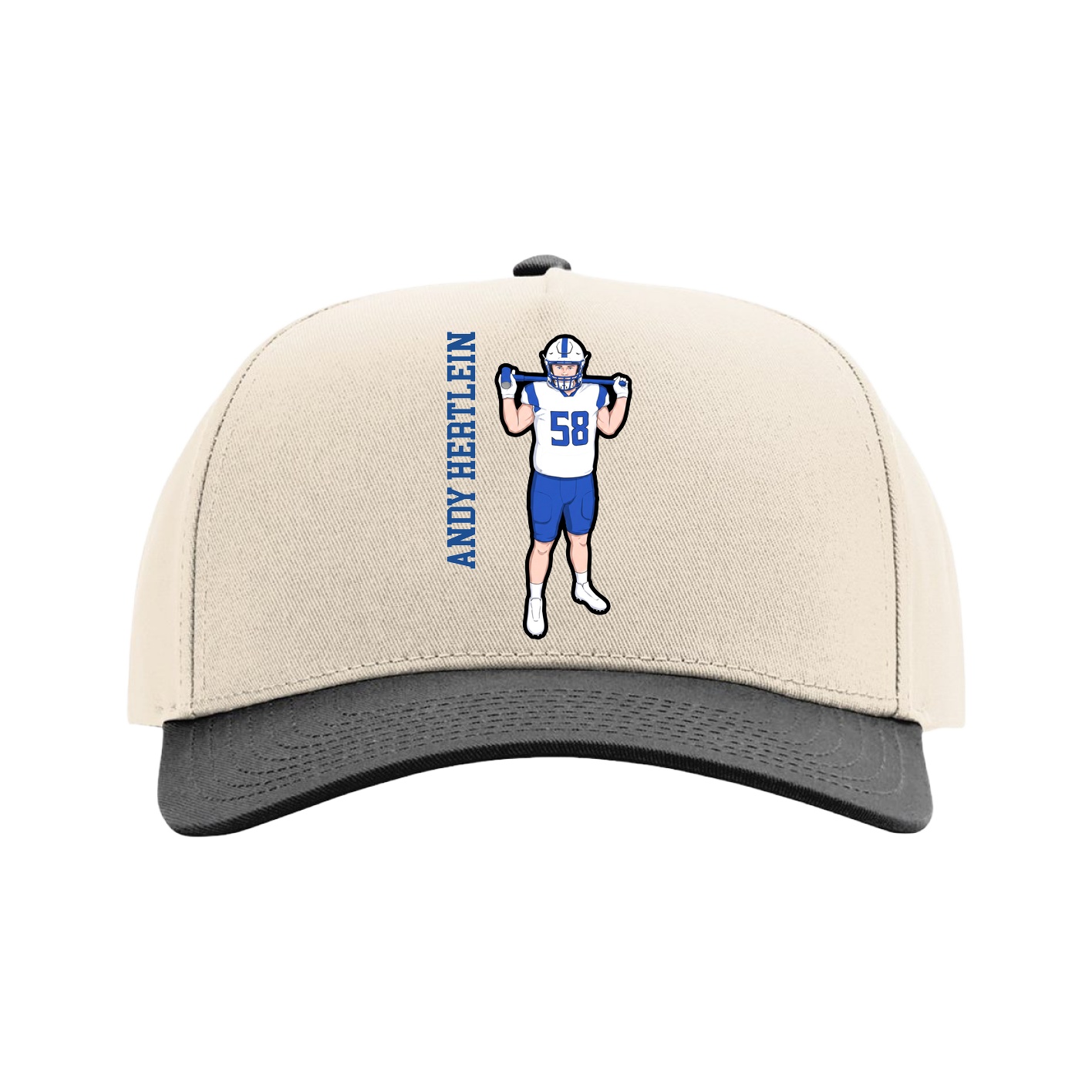 Full Fabric Five-Panel Champ Cap — Name Vertical in Cream/Black