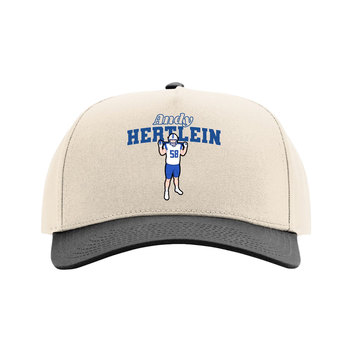Full Fabric Five-Panel Champ Cap — Name Arch in Cream/Black