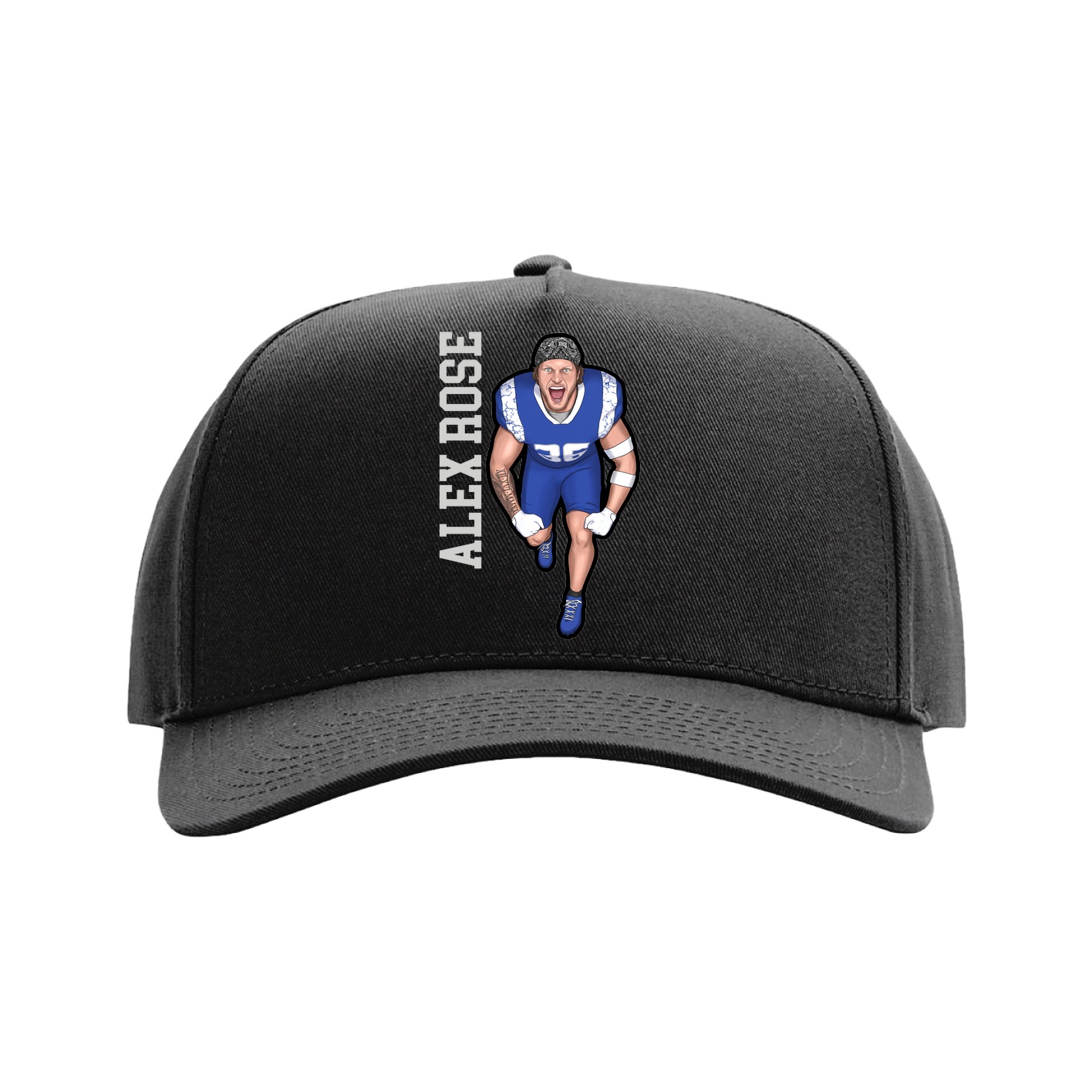 Full Fabric Five-Panel Champ Cap — Name Vertical in Black