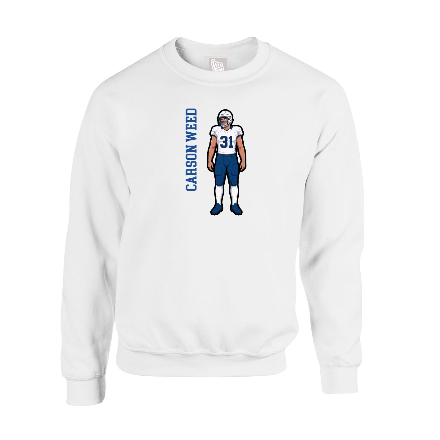 Fleece Crew — Name Vertical in White