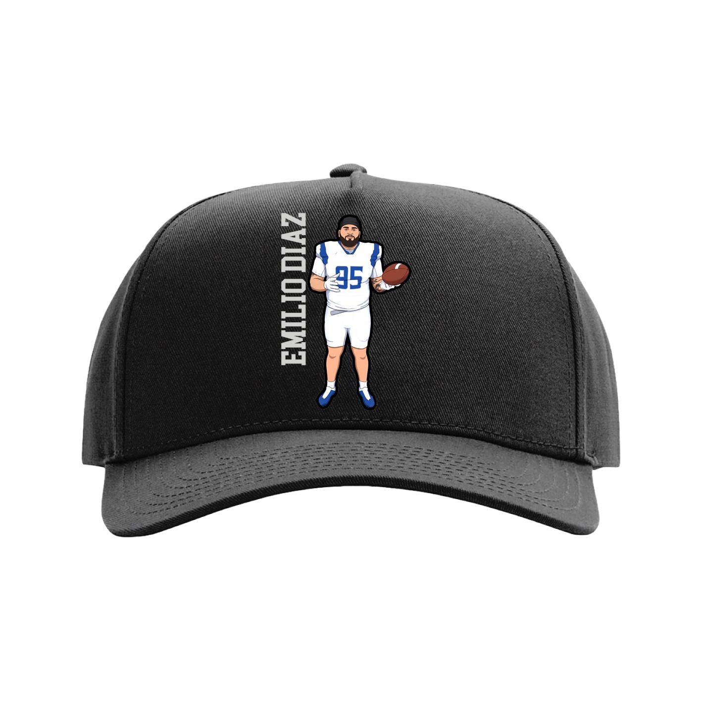 Full Fabric Five-Panel Champ Cap — Name Vertical in Black