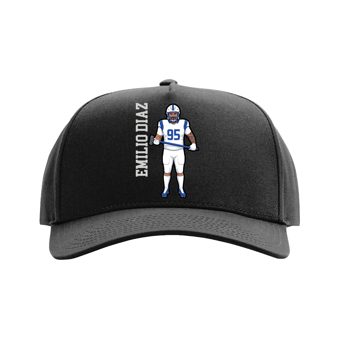 Full Fabric Five-Panel Champ Cap — Name Vertical in Black