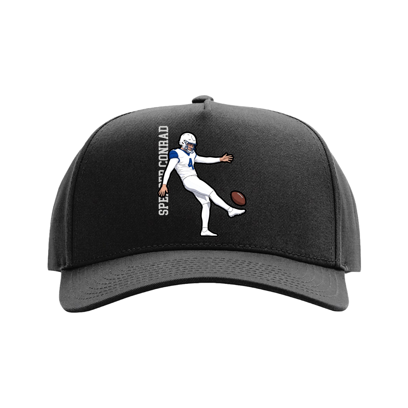 Full Fabric Five-Panel Champ Cap — Name Vertical in Black