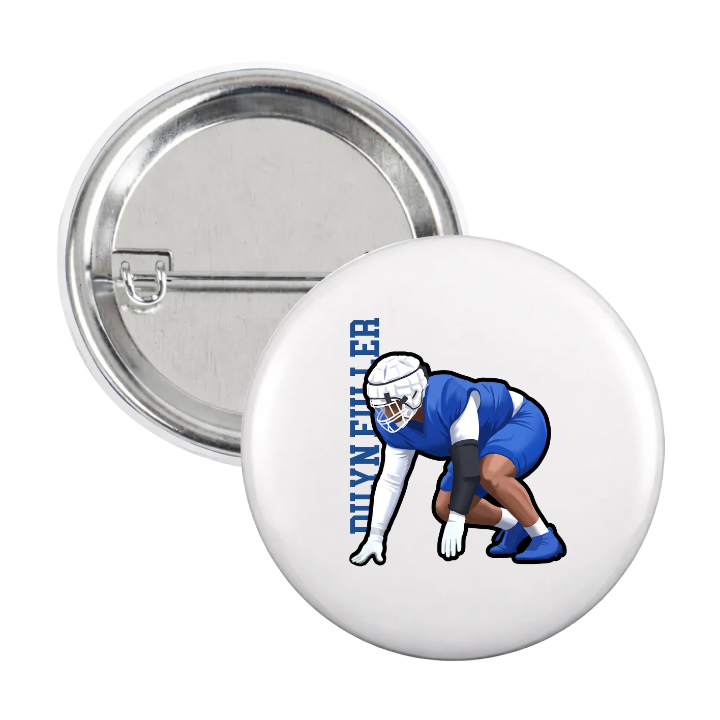 Game Day Button — Name Vertical in White