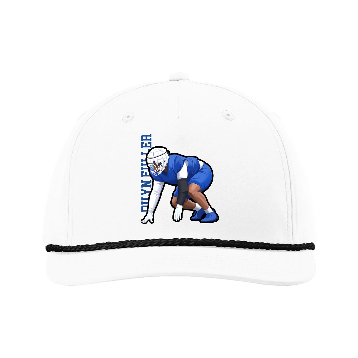Five-Panel Classic Rope Cap — Name Vertical in White
