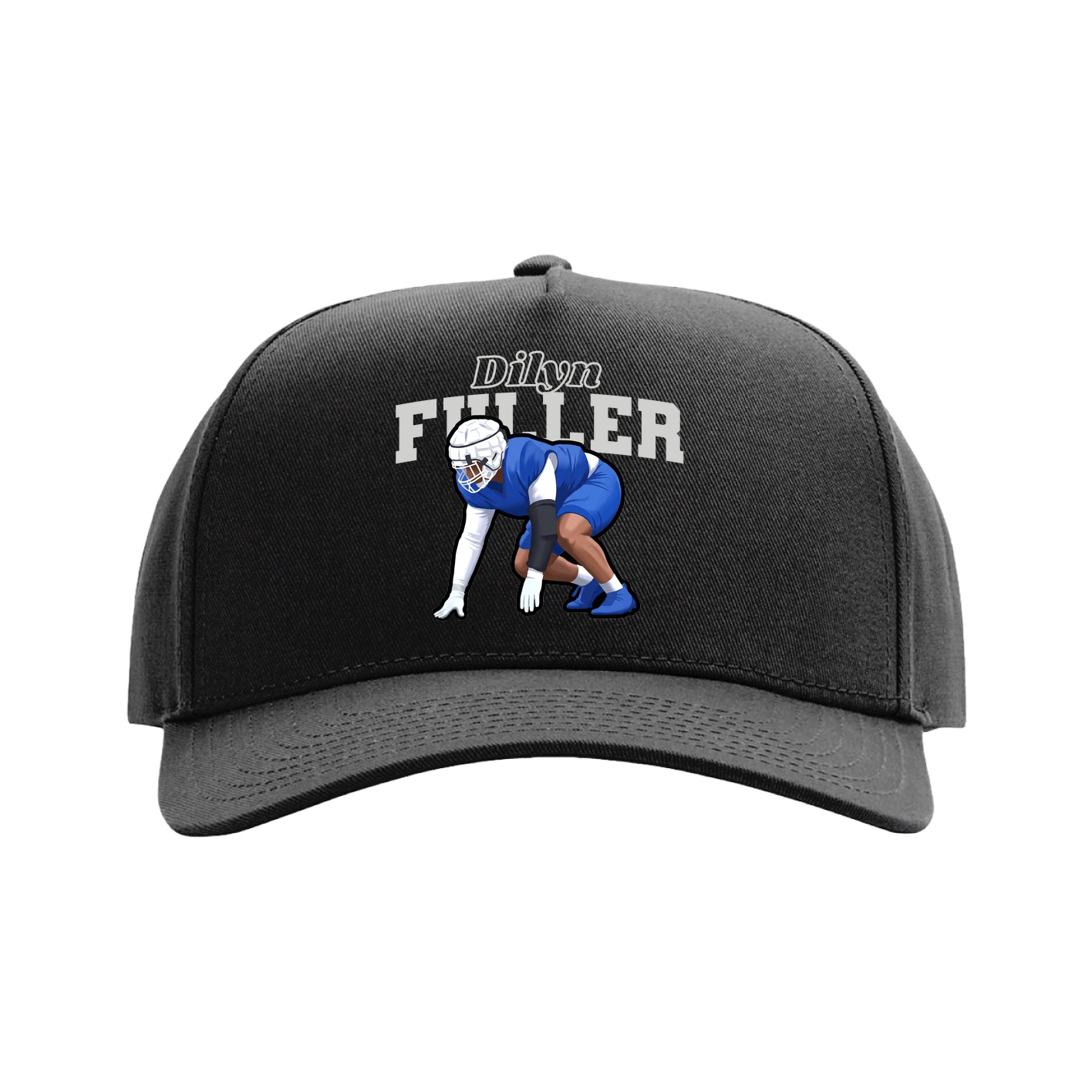 Full Fabric Five-Panel Champ Cap — Name Arch in Black
