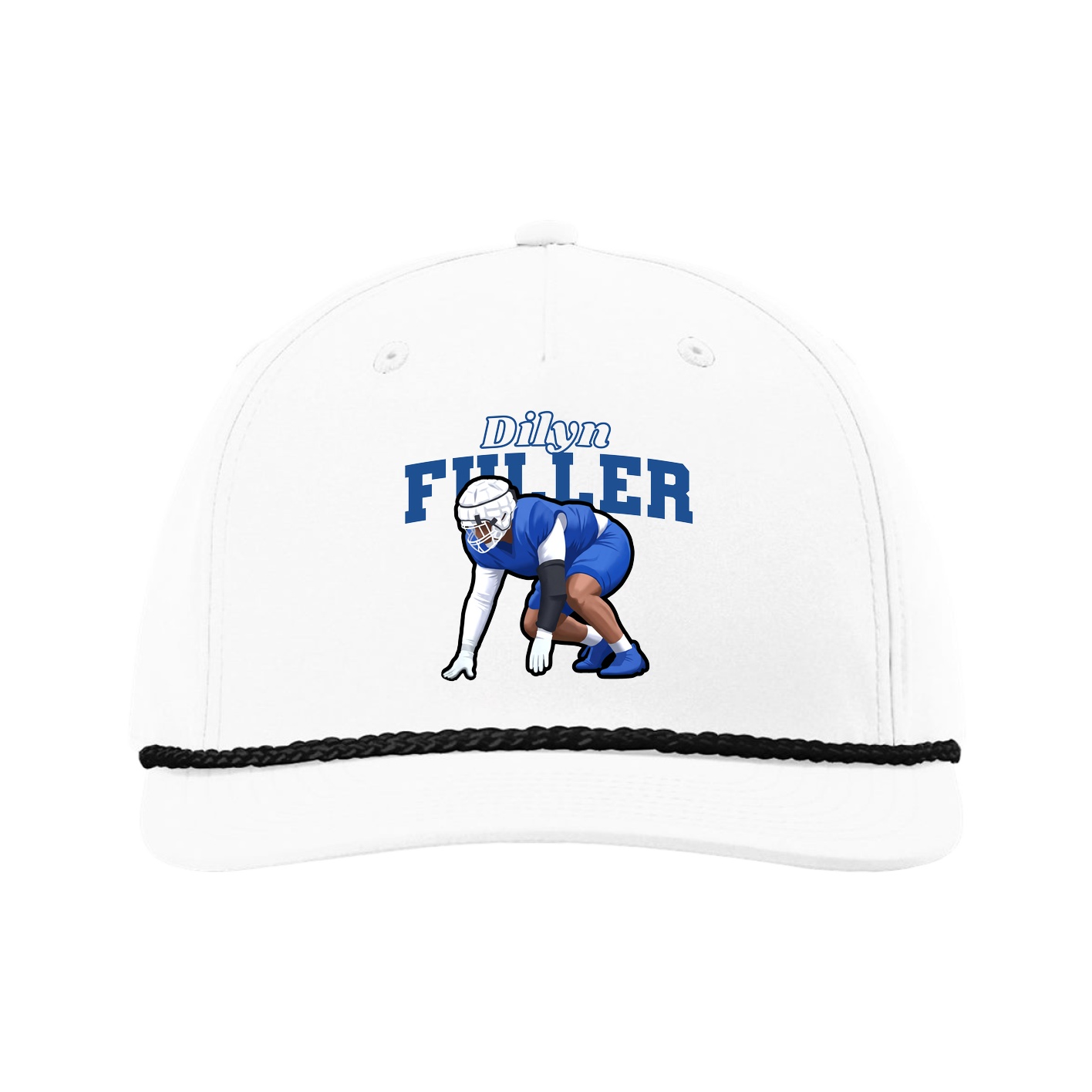 Five-Panel Classic Rope Cap — Name Arch in White