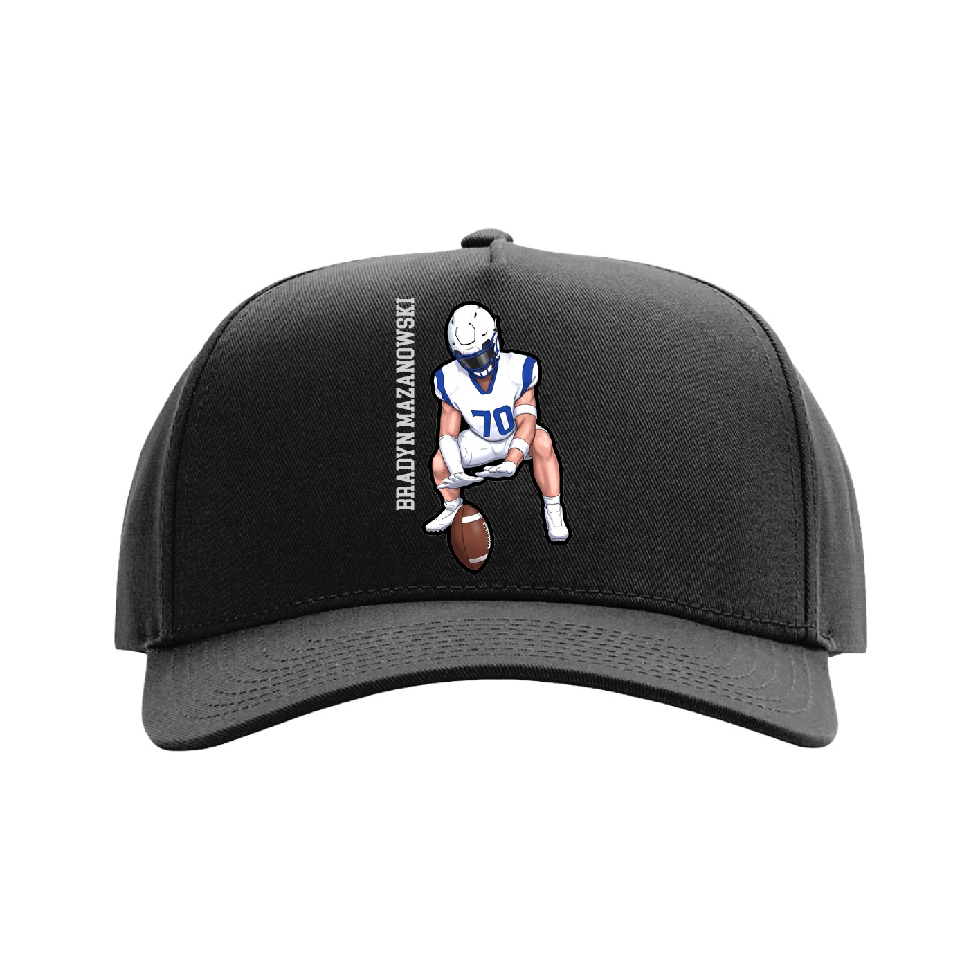 Full Fabric Five-Panel Champ Cap — Name Vertical in Black