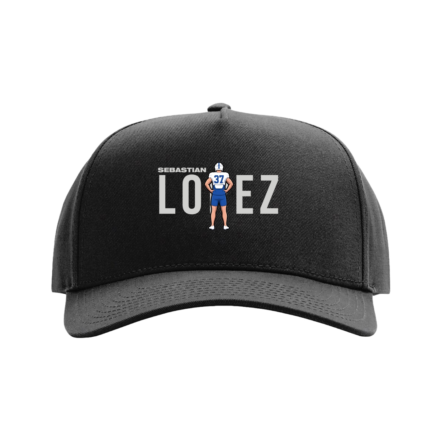 Full Fabric Five-Panel Champ Cap — Player Name in Black