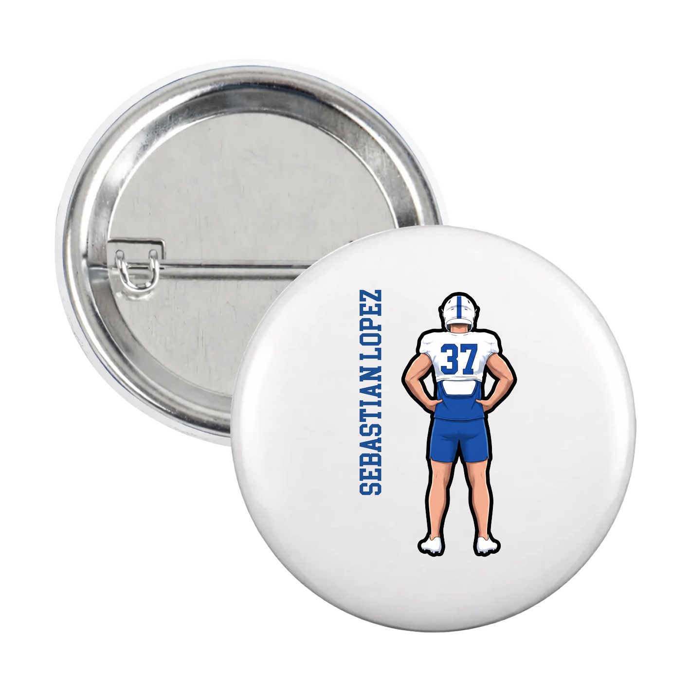 Game Day Button — Name Vertical in White