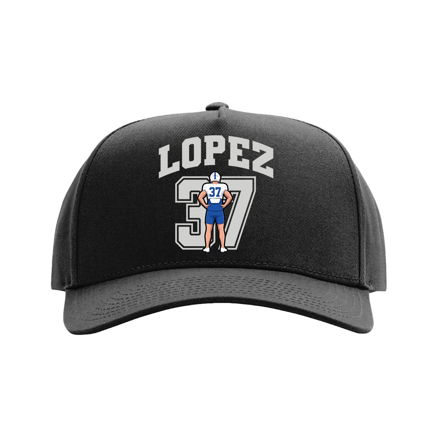 Full Fabric Five-Panel Champ Cap — Number in Black