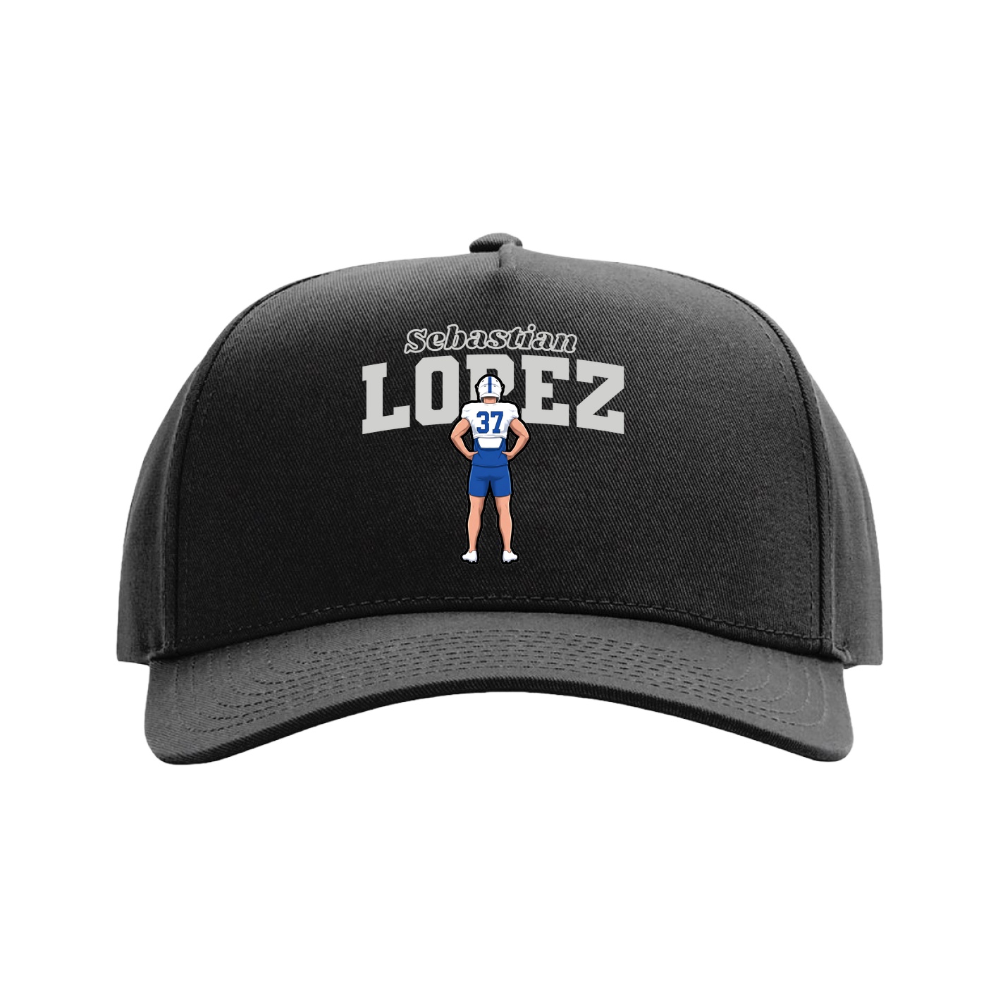 Full Fabric Five-Panel Champ Cap — Name Arch in Black
