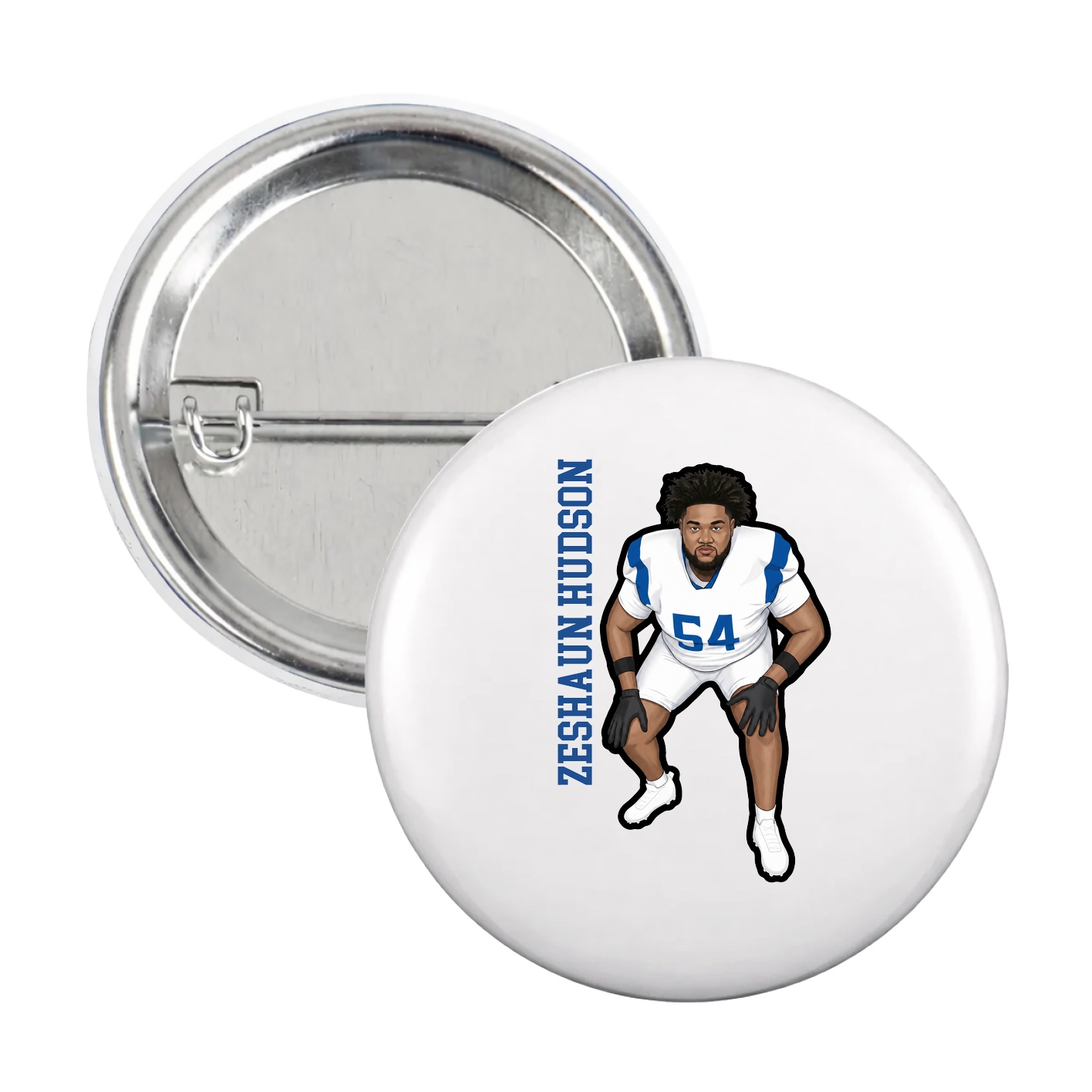 Game Day Button — Name Vertical in White