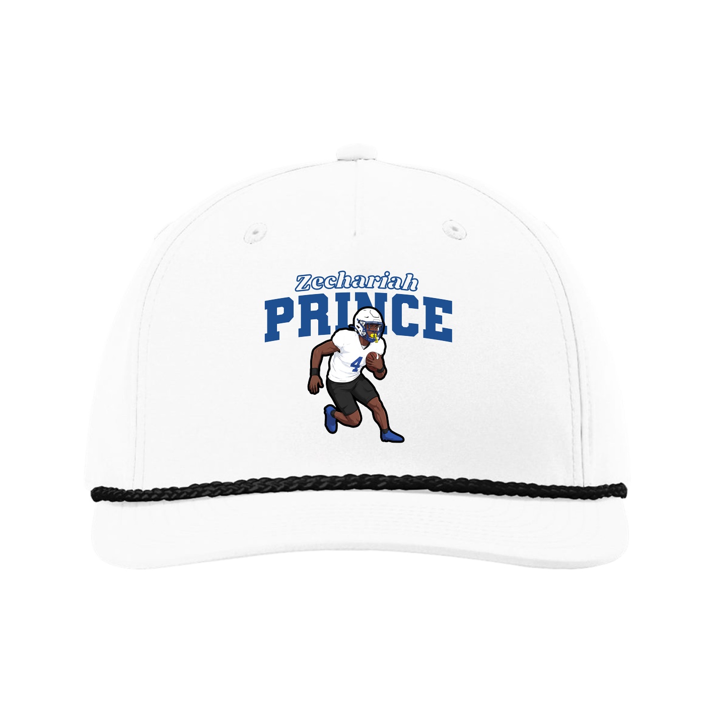 Five-Panel Classic Rope Cap — Name Arch in White