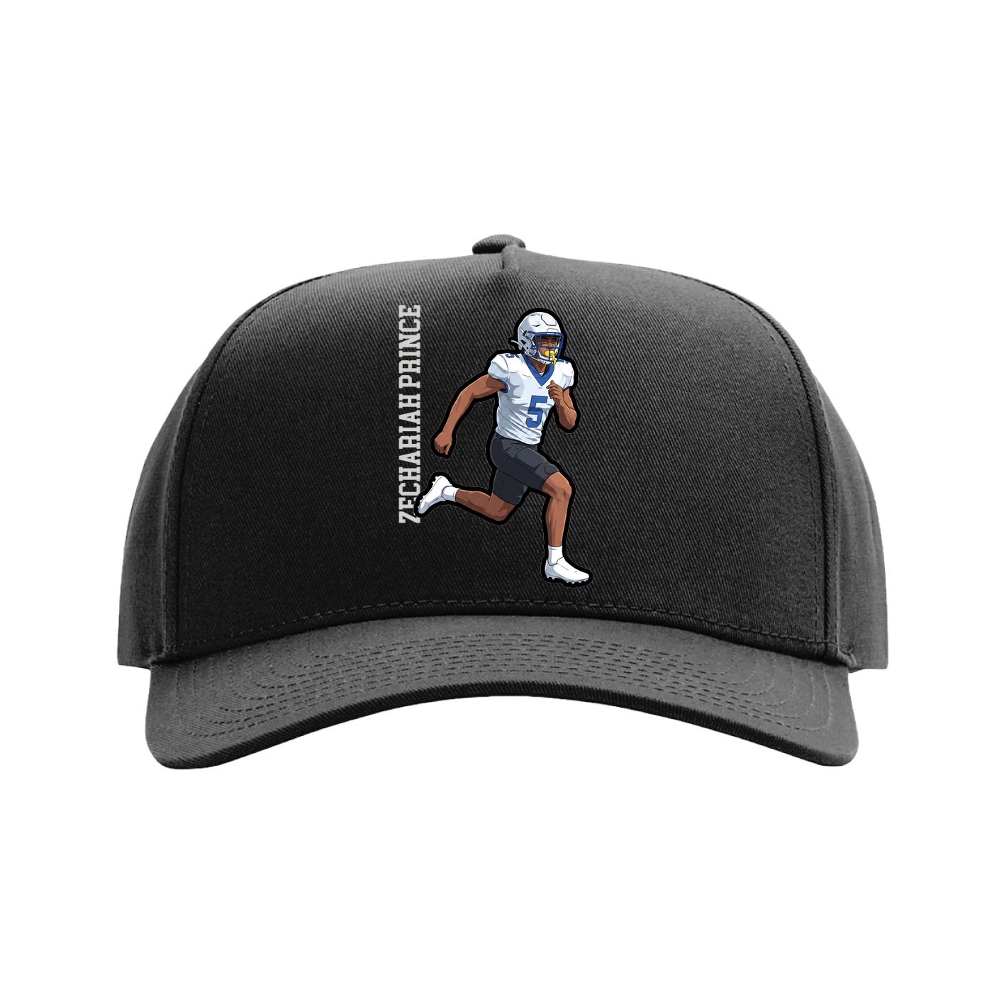 Full Fabric Five-Panel Champ Cap — Name Vertical in Black