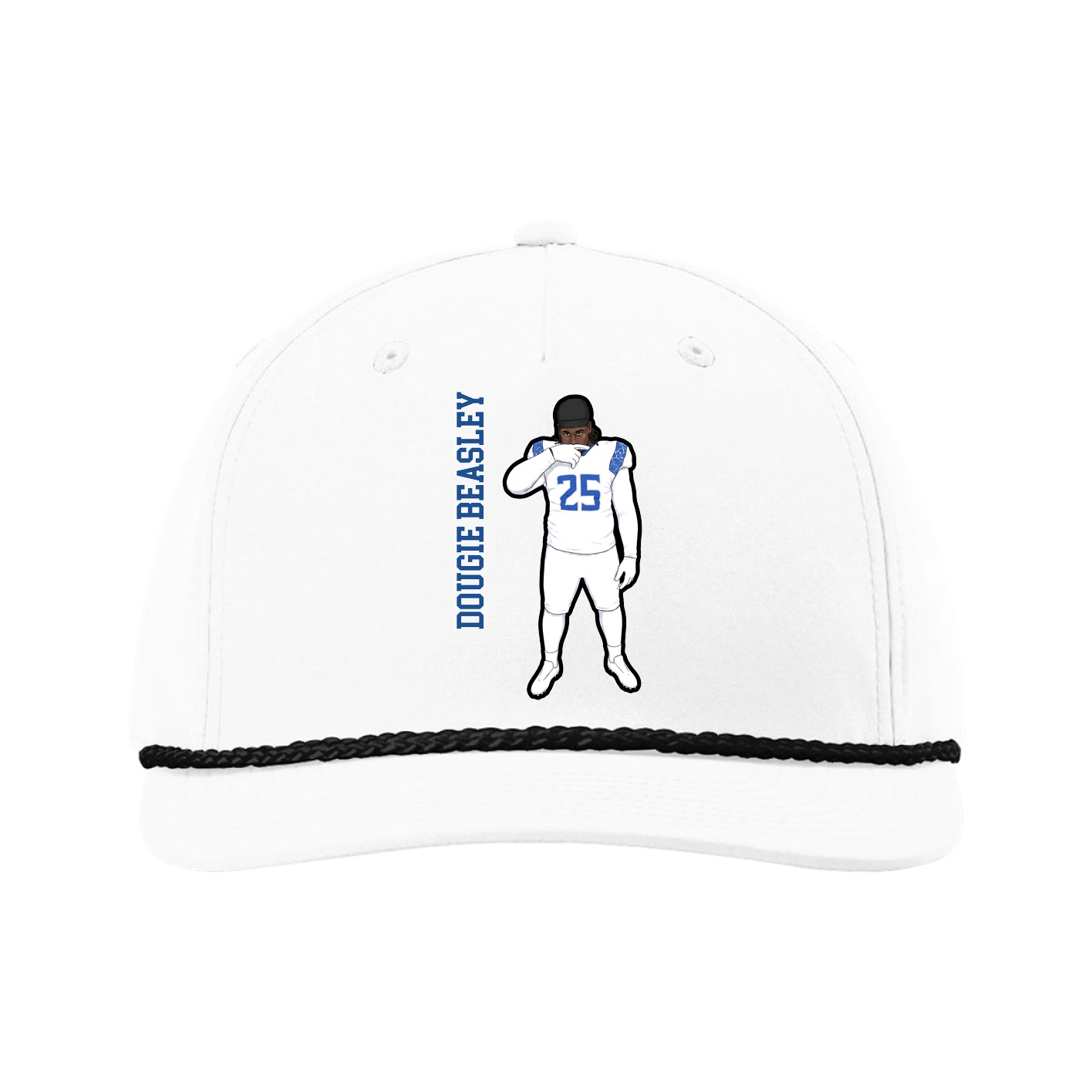 Five-Panel Classic Rope Cap — Name Vertical in White