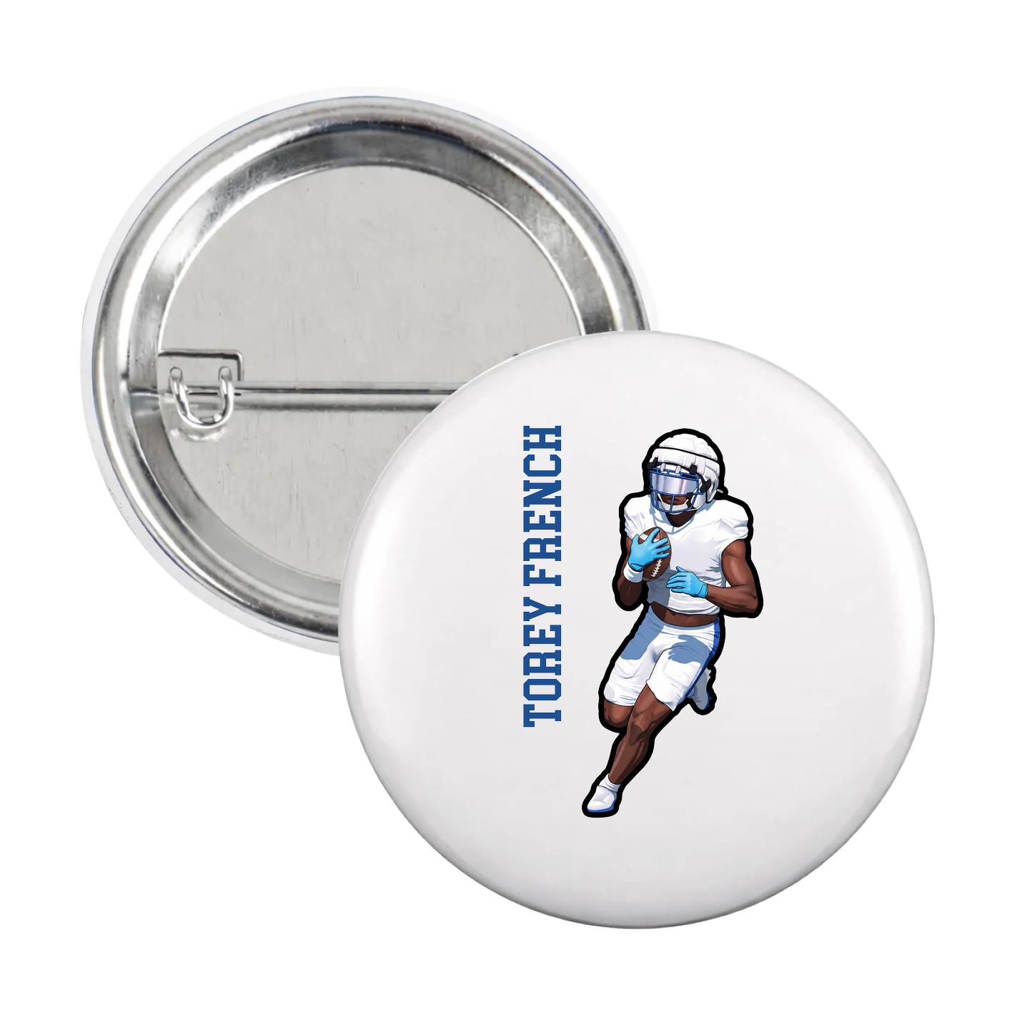 Game Day Button — Name Vertical in White
