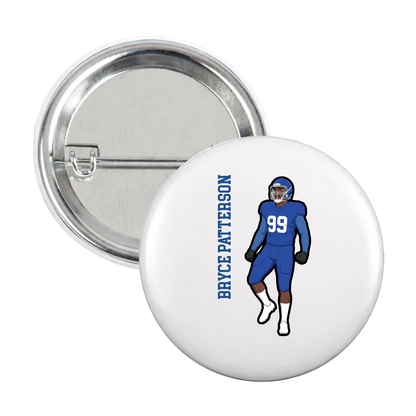 Game Day Button — Name Vertical in White
