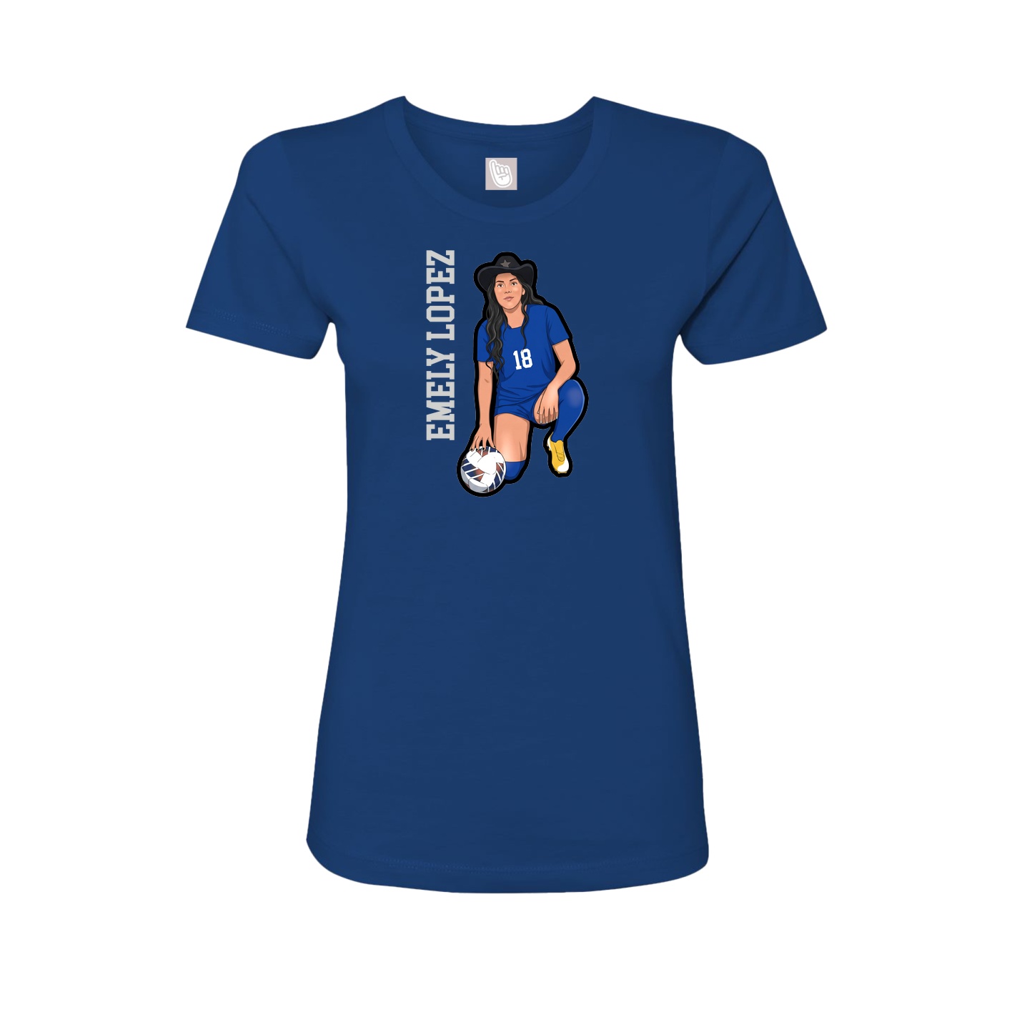 Fitted Women's Tee — Name Vertical in Royal