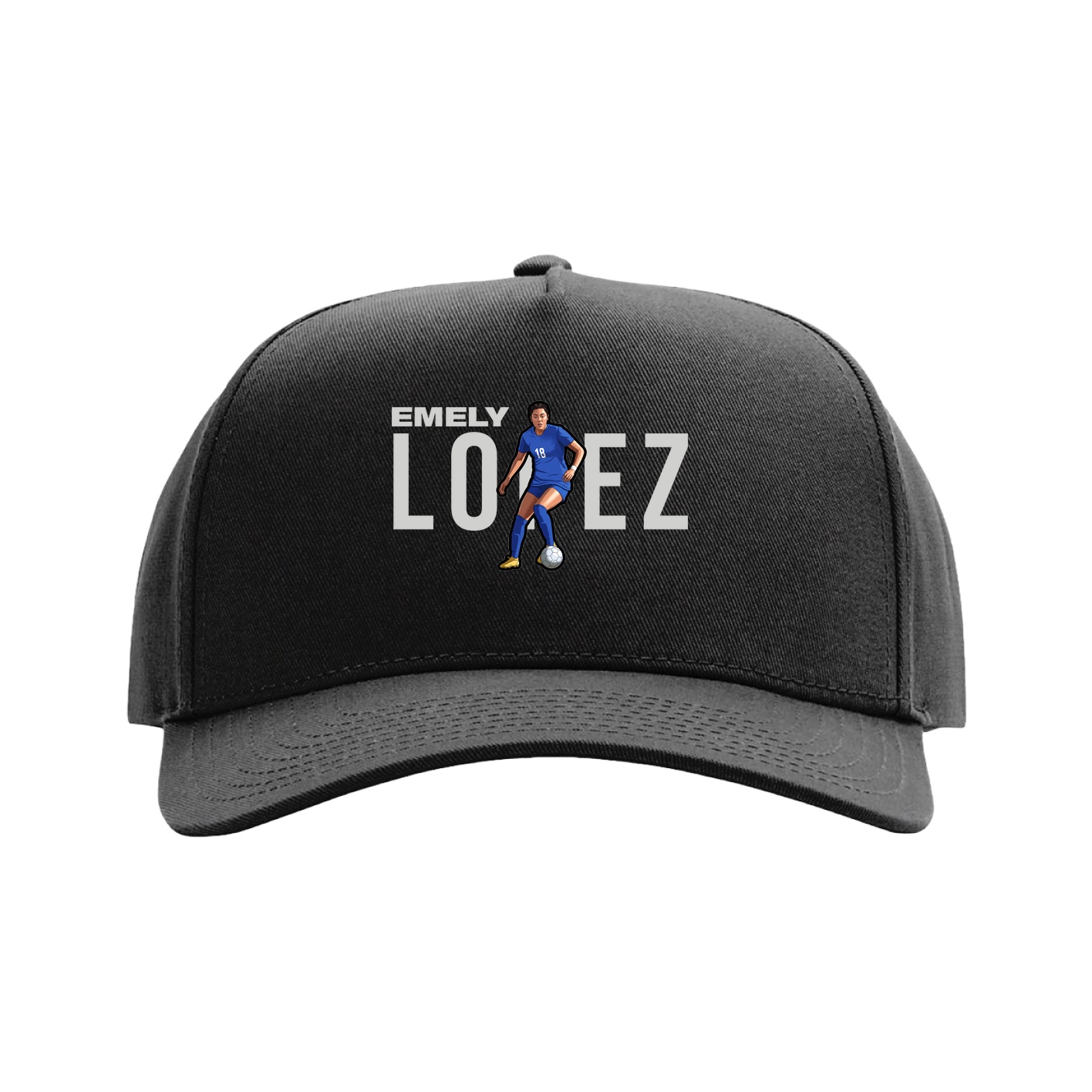 Full Fabric Five-Panel Champ Cap — Player Name in Black
