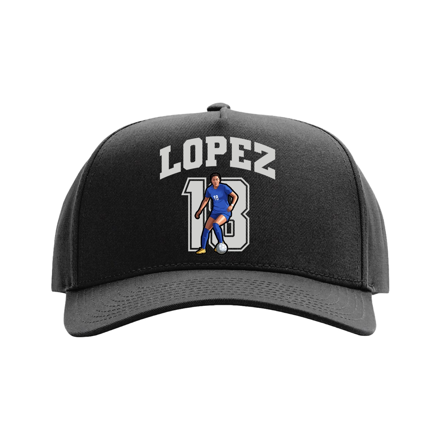 Full Fabric Five-Panel Champ Cap — Number in Black