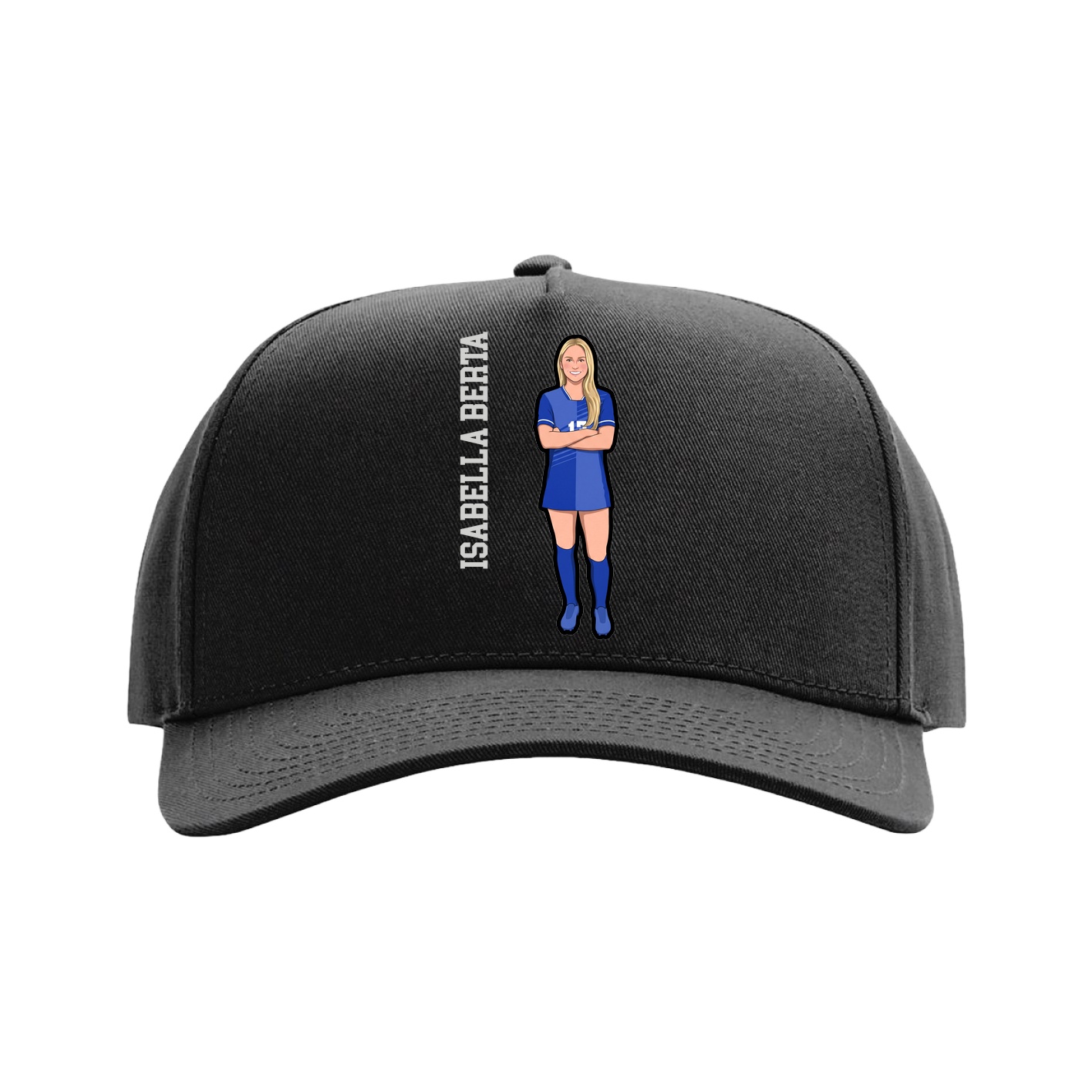 Full Fabric Five-Panel Champ Cap — Name Vertical in Black