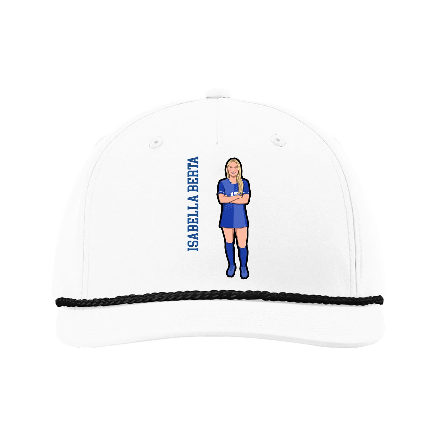 Five-Panel Classic Rope Cap — Name Vertical in White