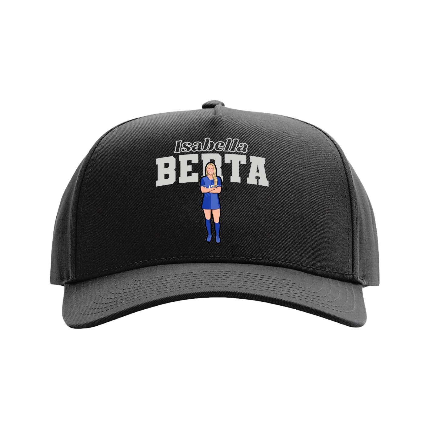 Full Fabric Five-Panel Champ Cap — Name Arch in Black