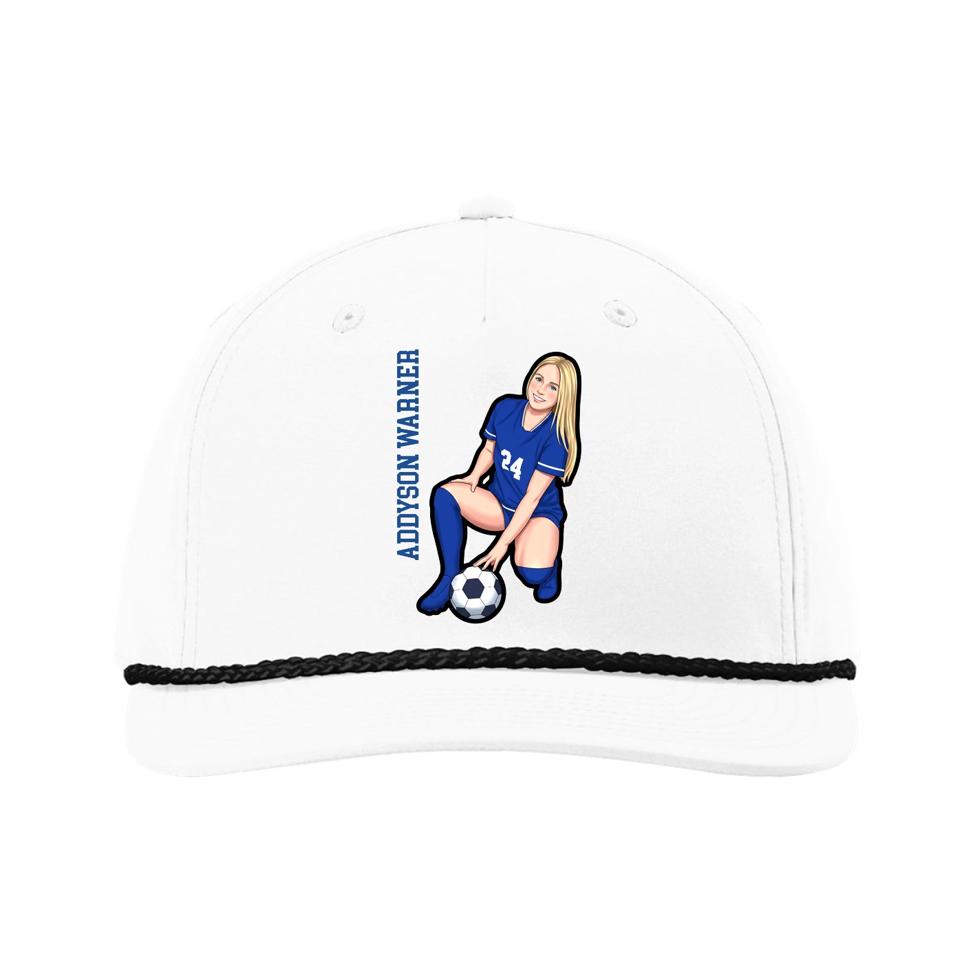 Five-Panel Classic Rope Cap — Name Vertical in White
