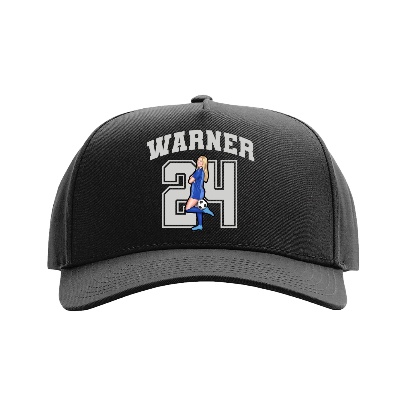 Full Fabric Five-Panel Champ Cap — Number in Black
