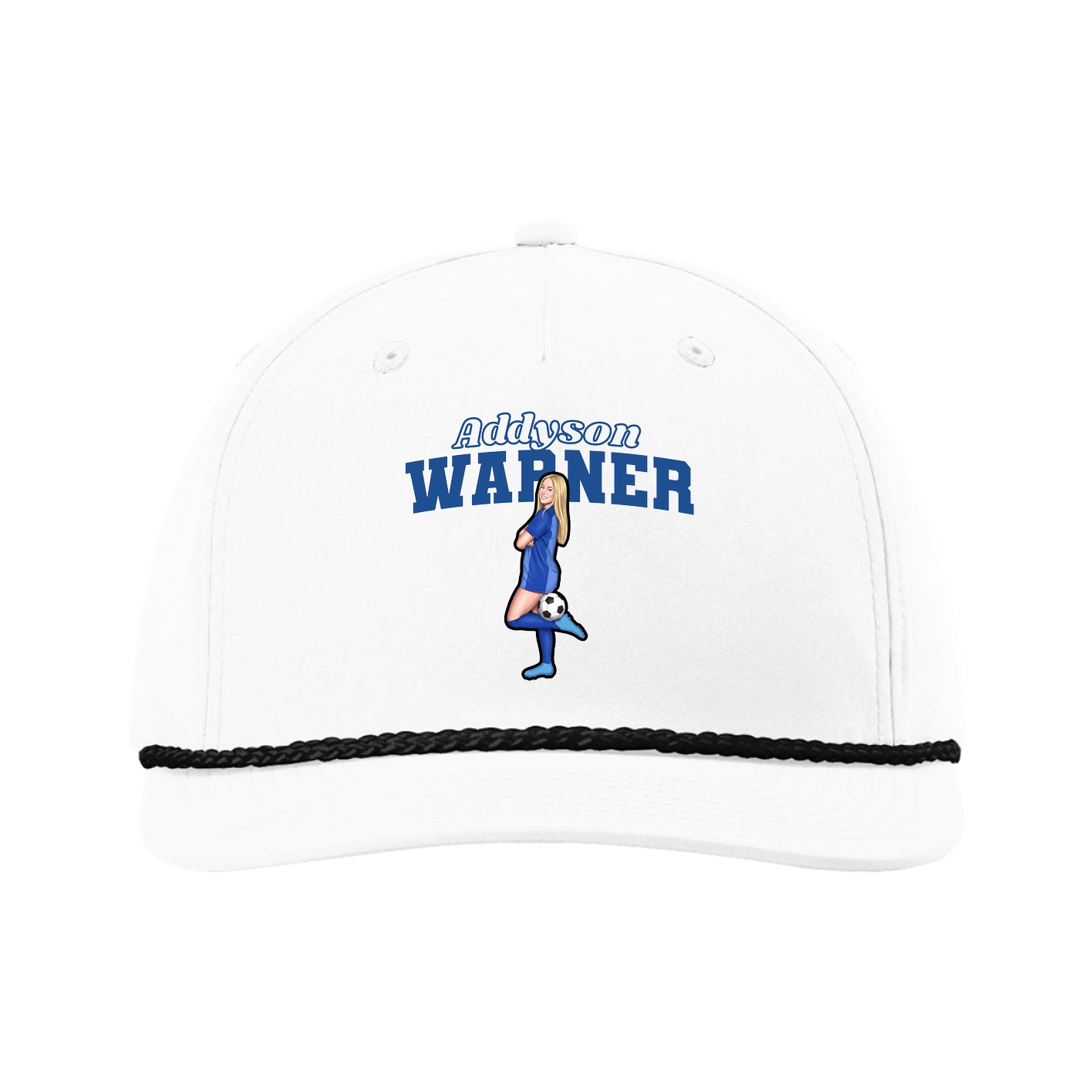 Five-Panel Classic Rope Cap — Name Arch in White