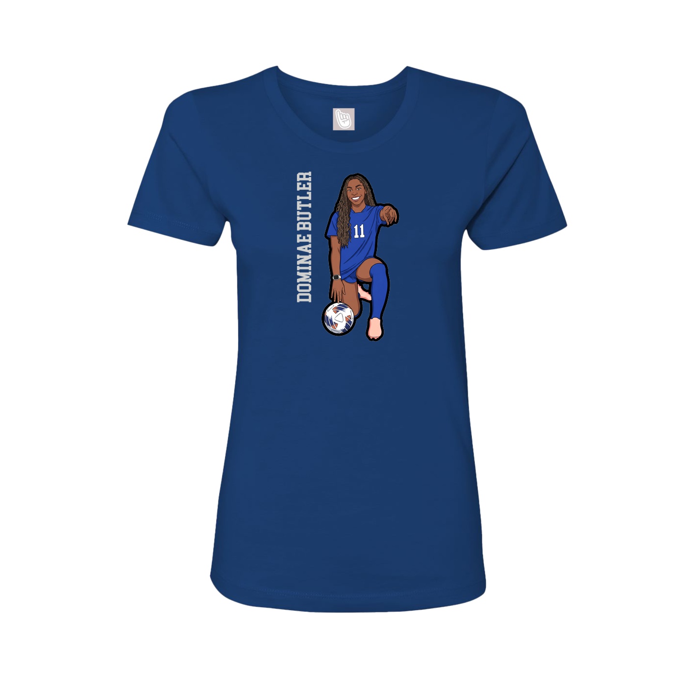 Fitted Women's Tee — Name Vertical in Royal