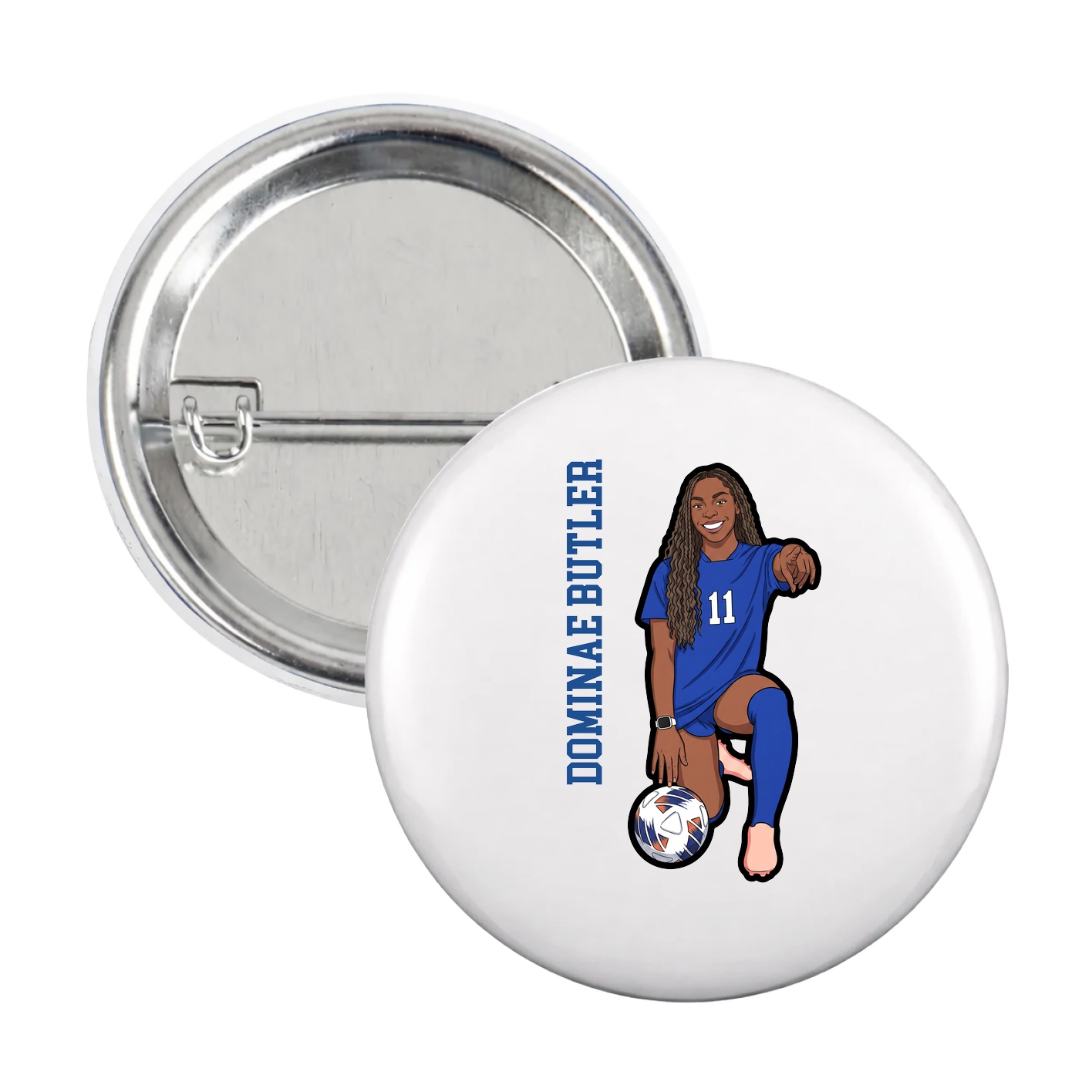 Game Day Button — Name Vertical in White
