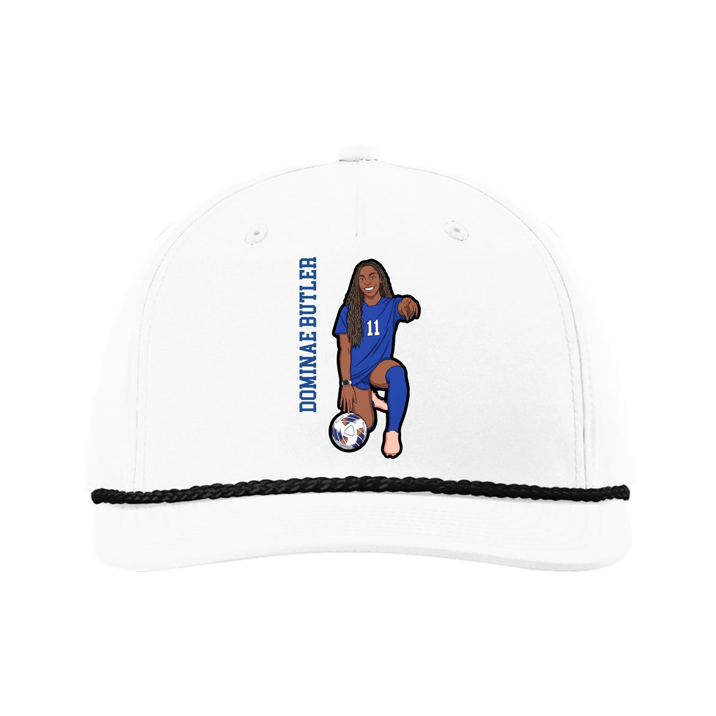 Five-Panel Classic Rope Cap — Name Vertical in White