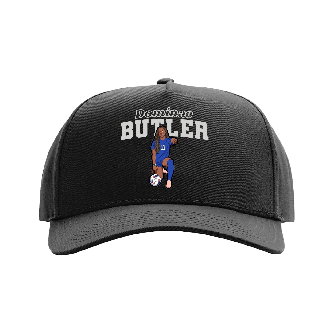 Full Fabric Five-Panel Champ Cap — Name Arch in Black