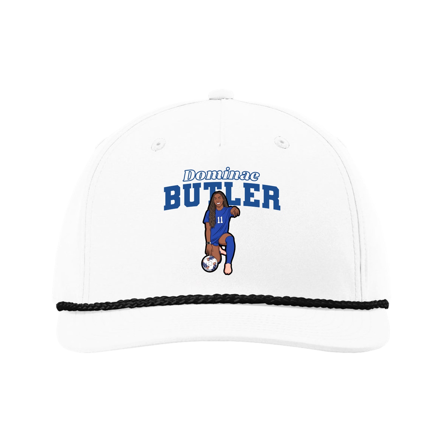Five-Panel Classic Rope Cap — Name Arch in White