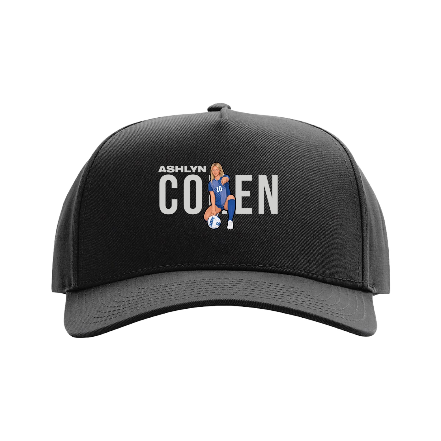 Full Fabric Five-Panel Champ Cap — Player Name in Black