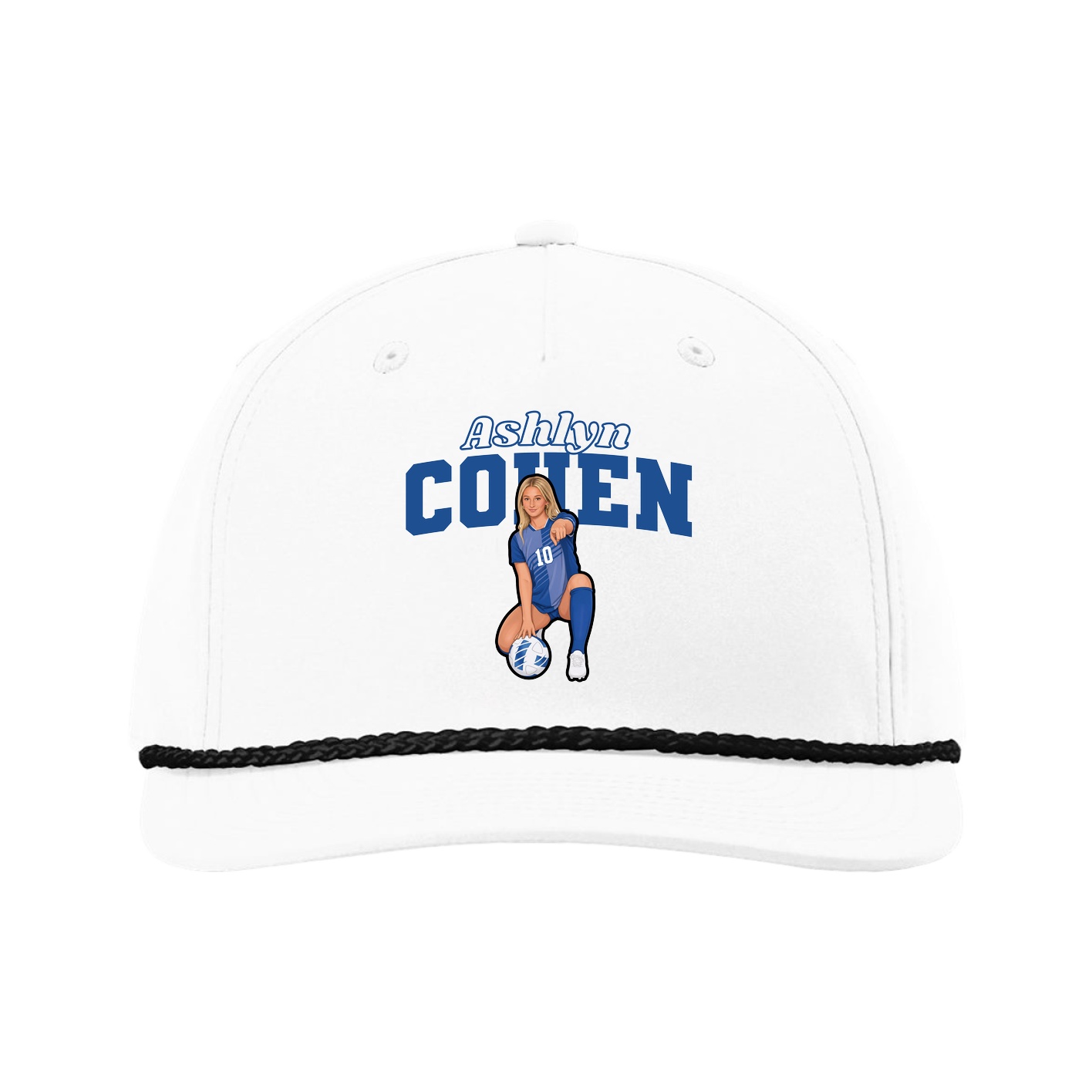 Five-Panel Classic Rope Cap — Name Arch in White