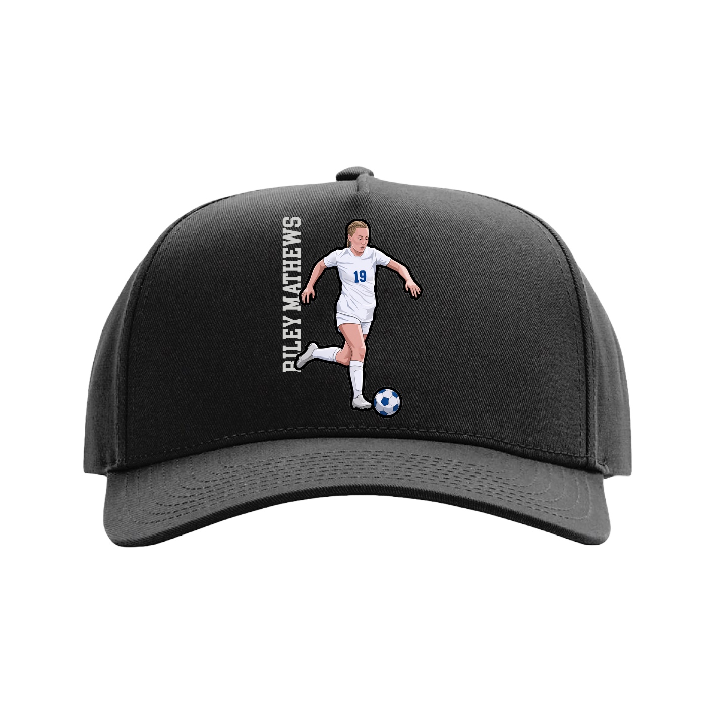 Full Fabric Five-Panel Champ Cap — Name Vertical in Black
